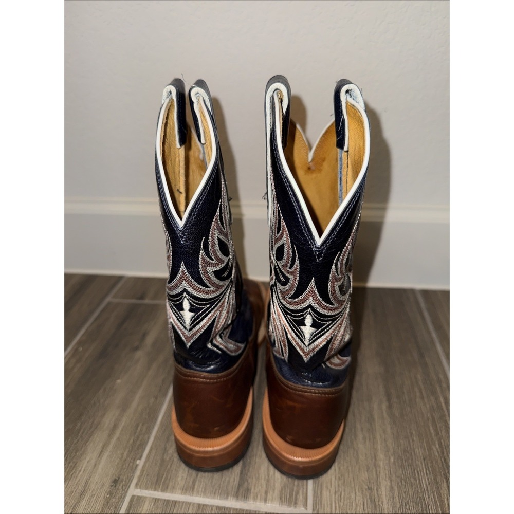 Tony Lama Women's Beige Royal Blue Western Goat Leather Boots 1790-L 7.5B - Picture 4 of 12
